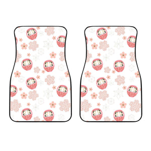 Daruma Japanese Wooden Doll Cherry Blossom Flower Pattern Front Car Mats