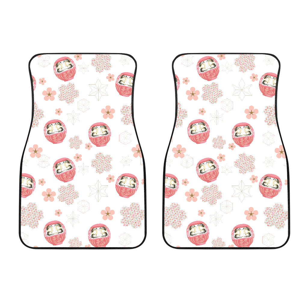 Daruma Japanese Wooden Doll Cherry Blossom Flower Pattern Front Car Mats
