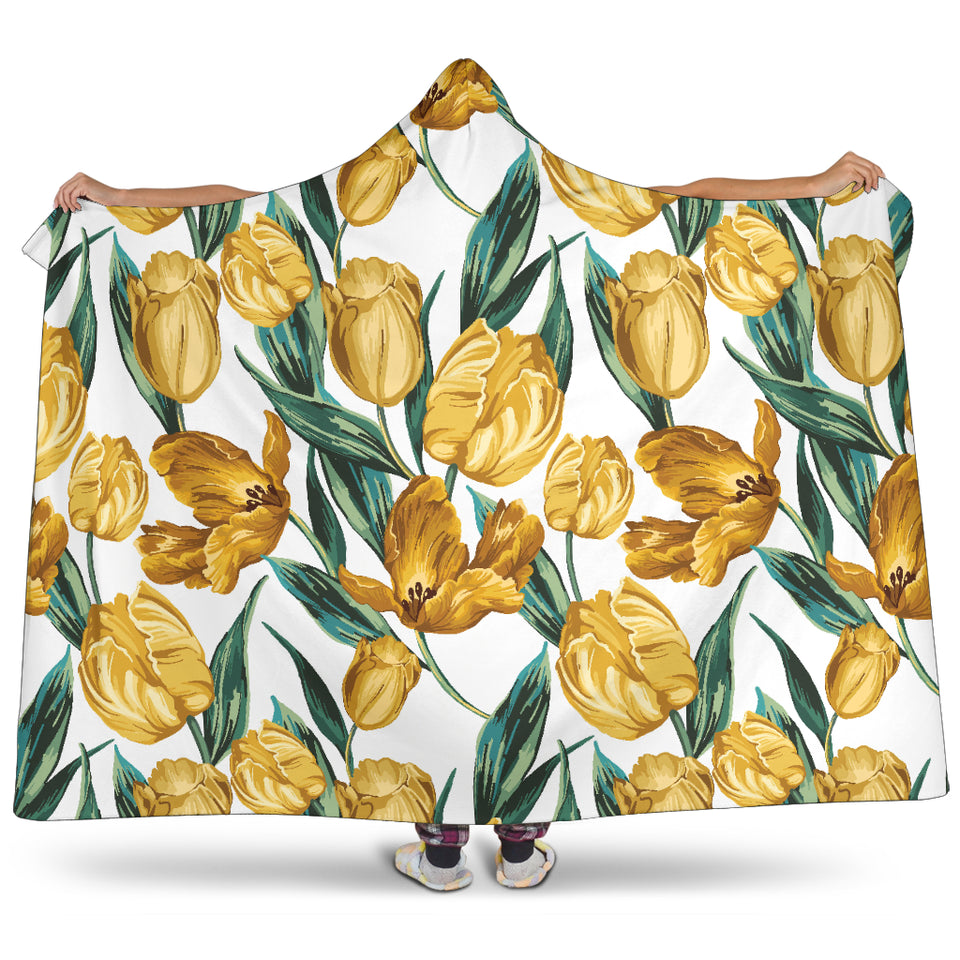 Yellow Tulips Pattern Hooded Blanket