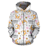 Corgi Dog Pattern Zip Up Hoodie