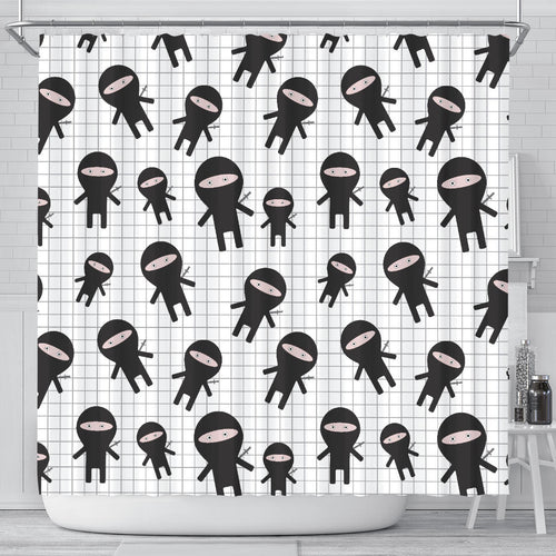 Ninja Pattern Plaid Background Shower Curtain Fulfilled In US