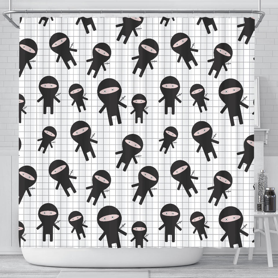 Ninja Pattern Plaid Background Shower Curtain Fulfilled In US