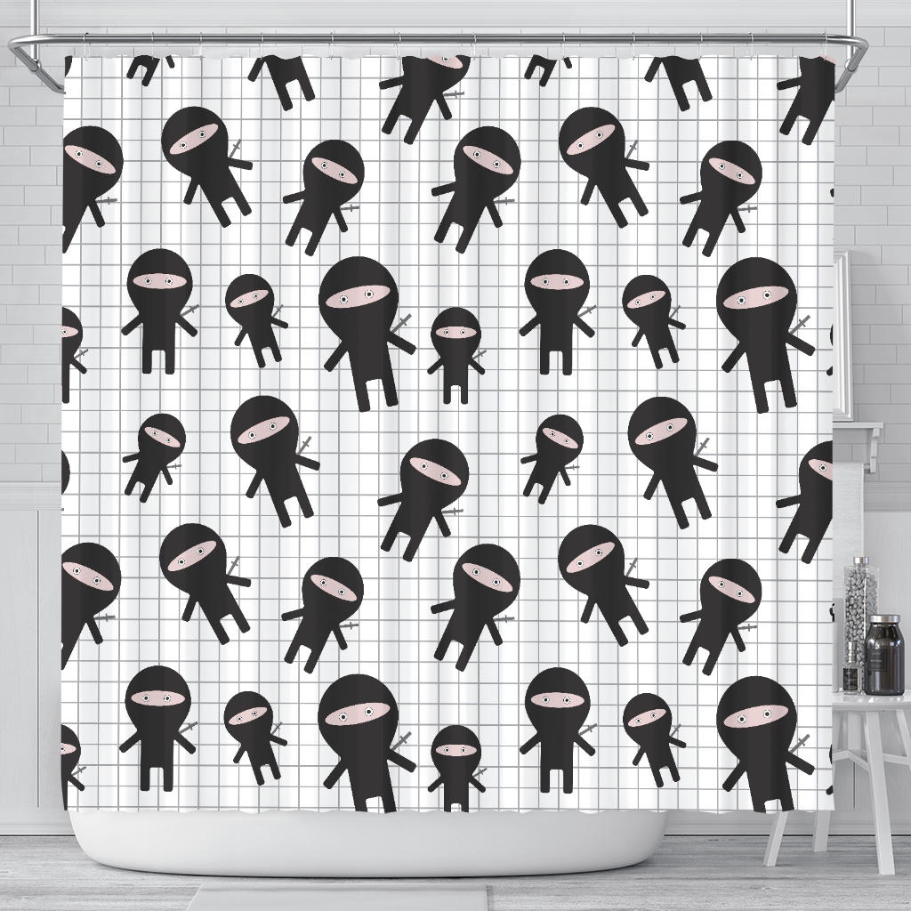 Ninja Pattern Plaid Background Shower Curtain Fulfilled In US