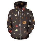 Coffee Bean Leave Pattern Zip Up Hoodie