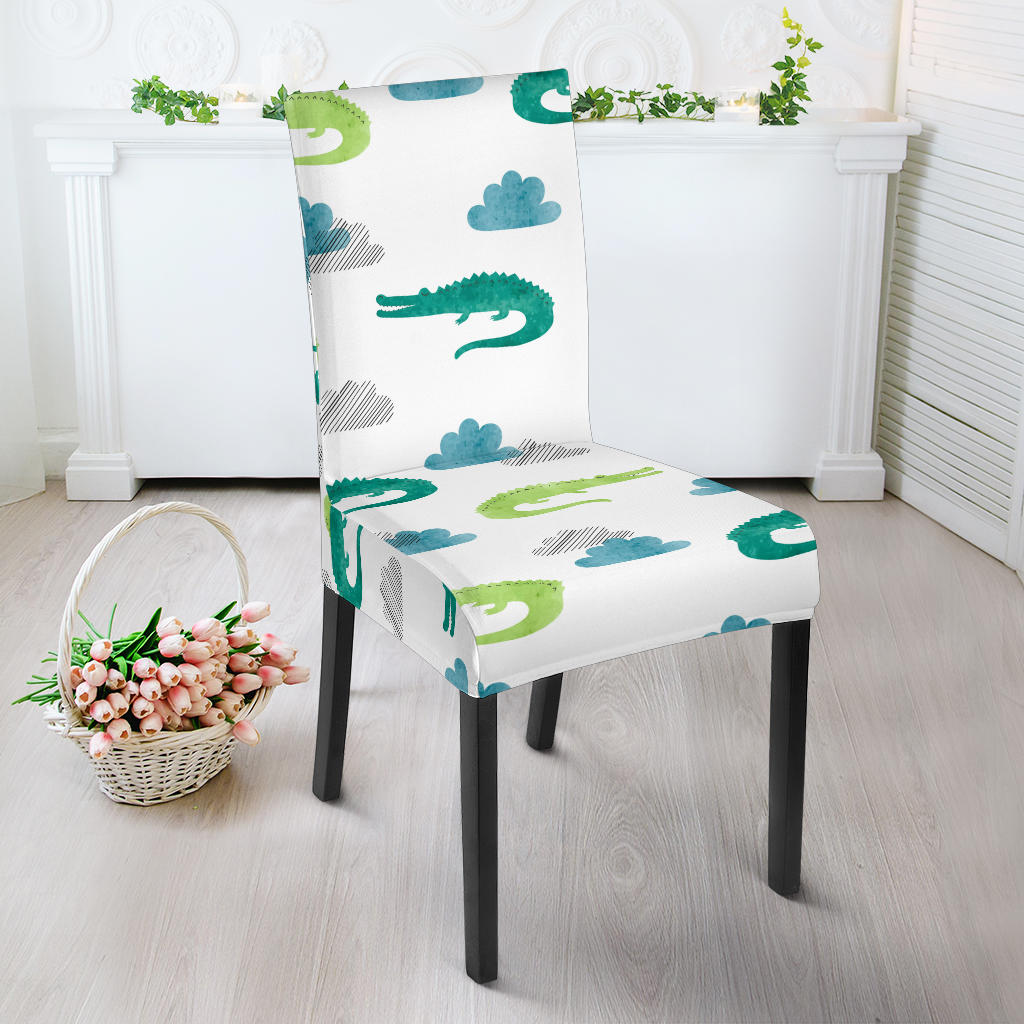 Watercolor Crocodile Pattern Dining Chair Slipcover