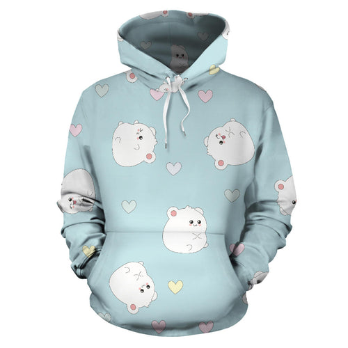 White Cute Hamsters Heart Pattern Men Women Pullover Hoodie