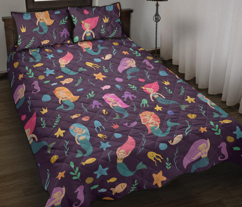 beautiful mermaid Fish jellyfish algae other marine world Quilt Bed Set