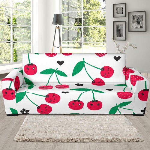 Cherry Pattern White Background Sofa Slipcover