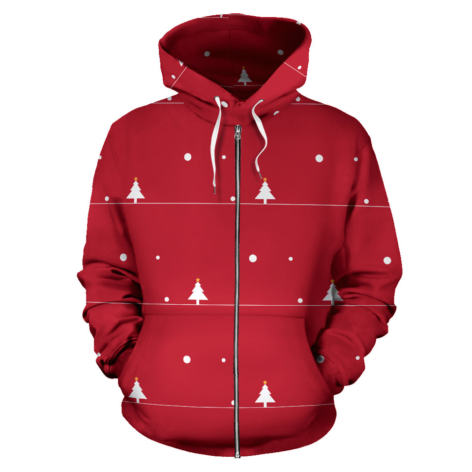 Christmas Tree Star Snow Red Background Zip Up Hoodie