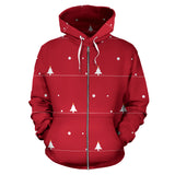 Christmas Tree Star Snow Red Background Zip Up Hoodie