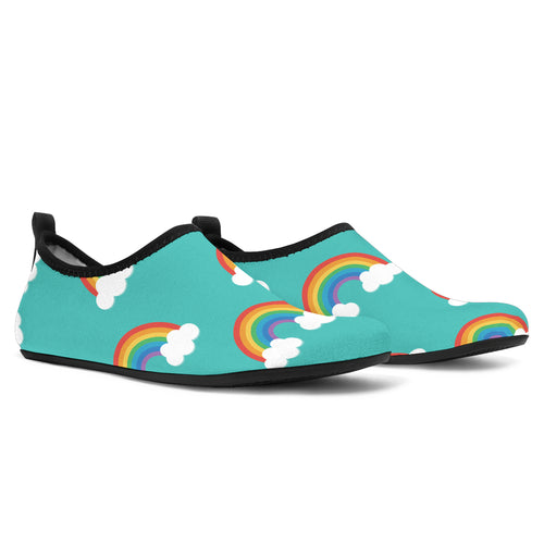 Rainbow Pattern Green Background Aqua Shoes