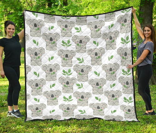 Hand Drawn Koala Leaves Pattern Premium Quilt