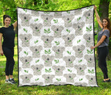 Hand Drawn Koala Leaves Pattern Premium Quilt