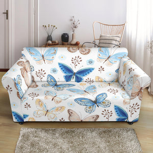 Blue Butterfly Pattern Loveseat Couch Slipcover