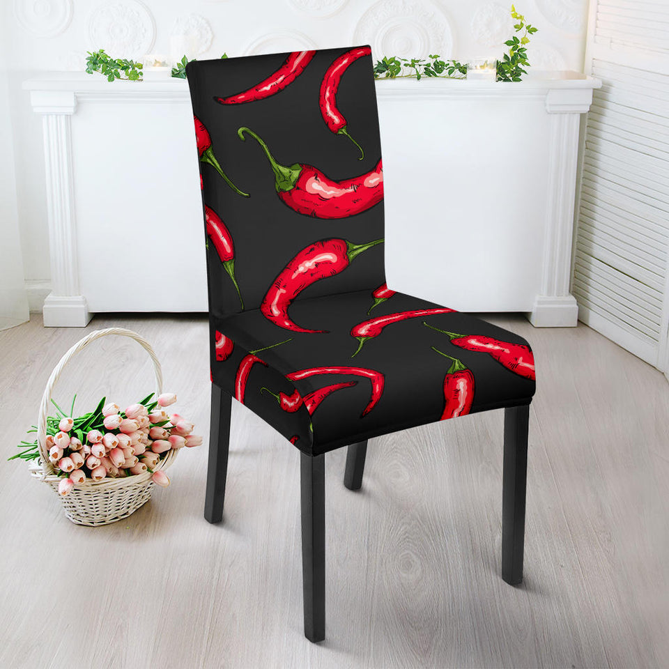 Chili Peppers Pattern Black Background Dining Chair Slipcover
