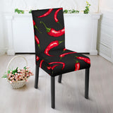 Chili Peppers Pattern Black Background Dining Chair Slipcover