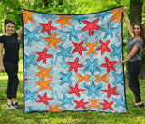 Blue Red Orange Starfish Pattern Premium Quilt