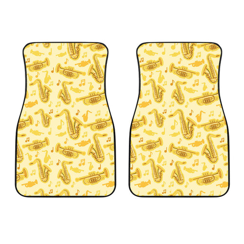 Saxophone Cornet Pattern Yellow Background Front Car Mats