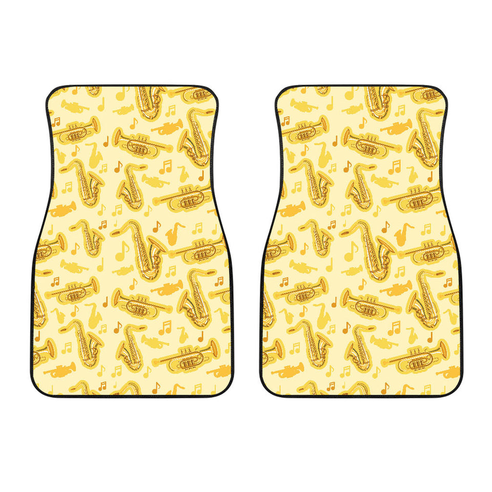 Saxophone Cornet Pattern Yellow Background Front Car Mats