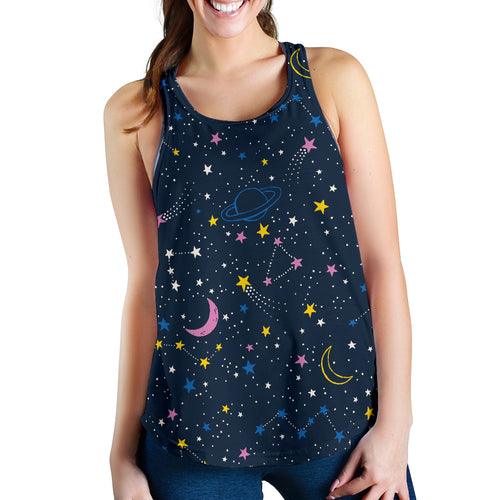 space pattern with planets, comets, constellations and stars Women Racerback Tank Top