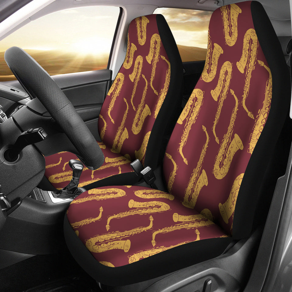 Hand Drawn Gold Saxophone Red Background   Universal Fit Car Seat Covers