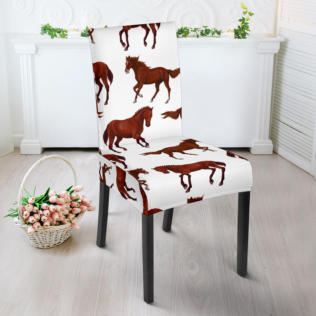 Horses Running Pattern Background Dining Chair Slipcover