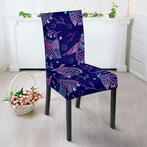 Cute Owls Pattern Boho Style Ornament Dining Chair Slipcover