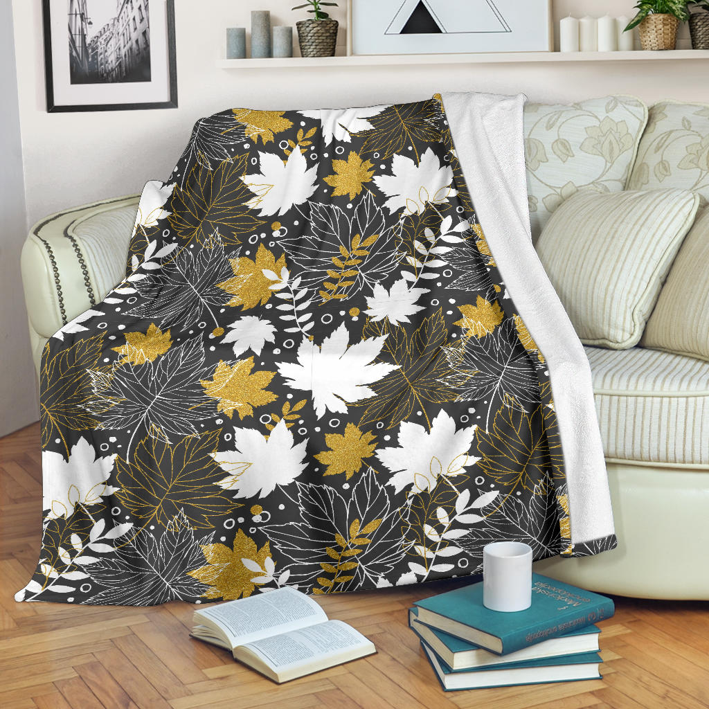 Beautiful Gold Autumn Maple Leaf Pattern Premium Blanket