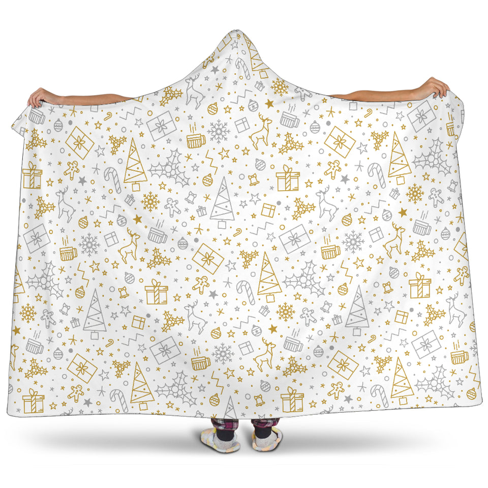 Christmas Tree Christmas Element Silver Gold Pattern Hooded Blanket