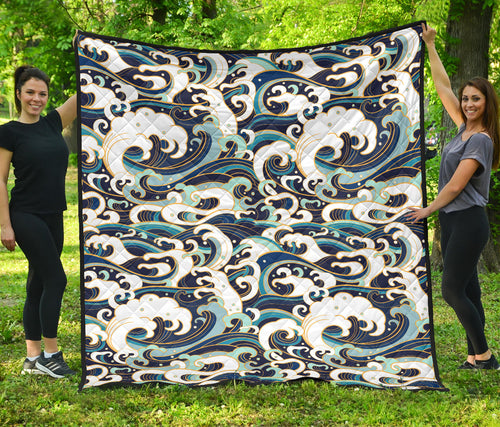 Japanese Wave Pattern Premium Quilt