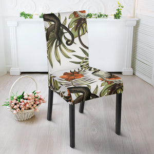 Monkey Red Hibiscus Flower Palm Leaves Floral Pattern Dining Chair Slipcover