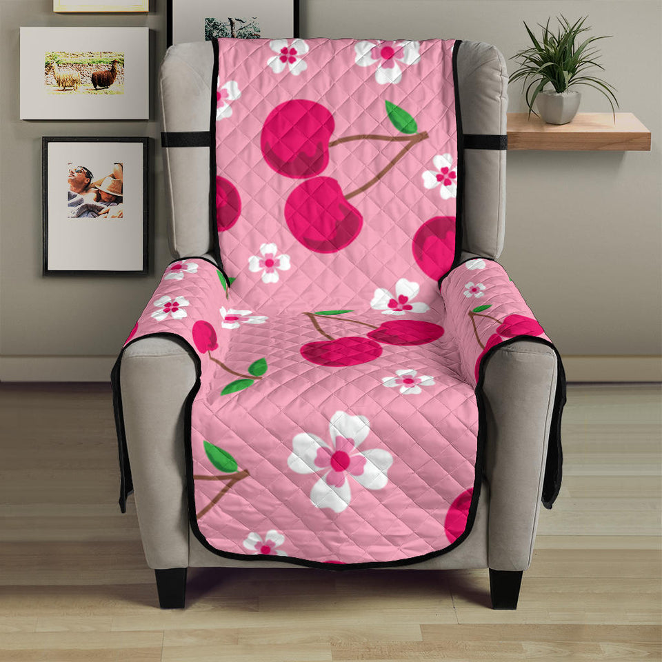 cherry flower pattern pink background Chair Cover Protector