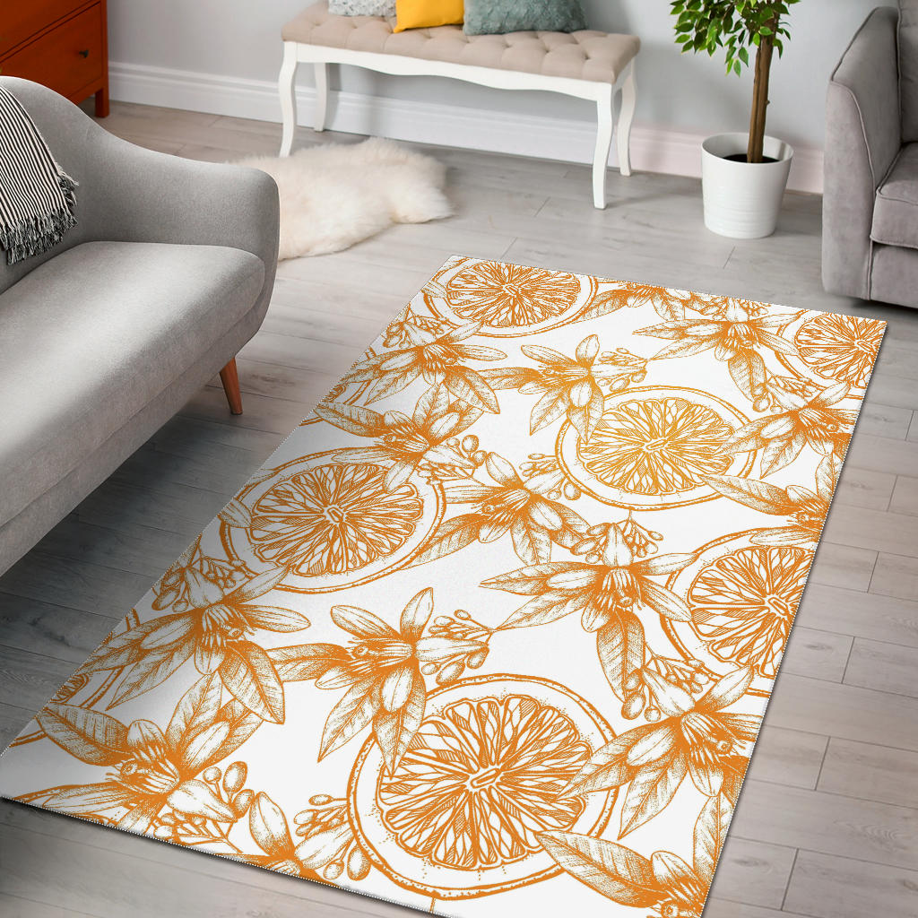 Hand Drawn Orange Fruit Pattern Area Rug