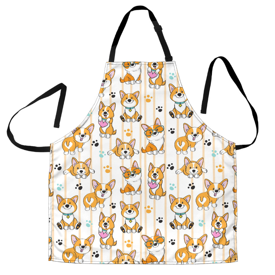 Cute Dog Corgi Striped Background Pattern Adjustable Apron