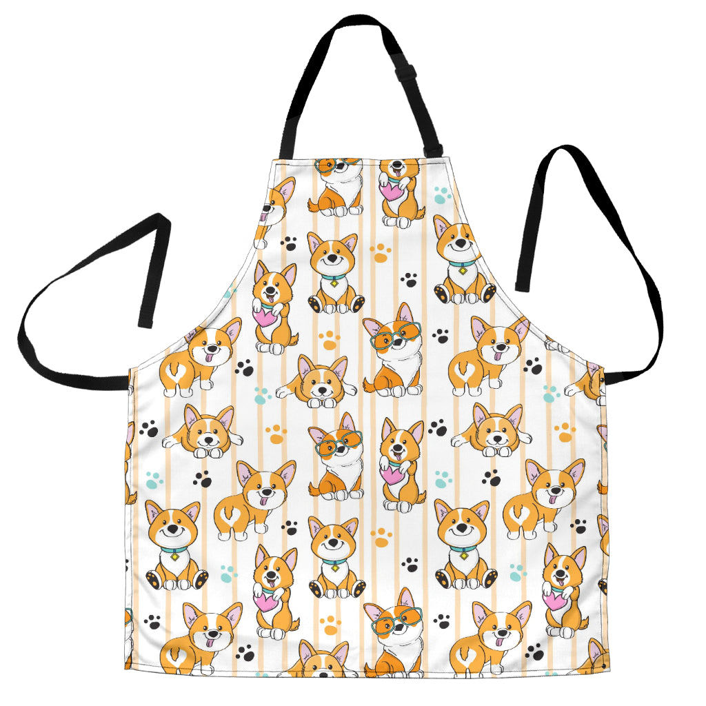 Cute Dog Corgi Striped Background Pattern Adjustable Apron