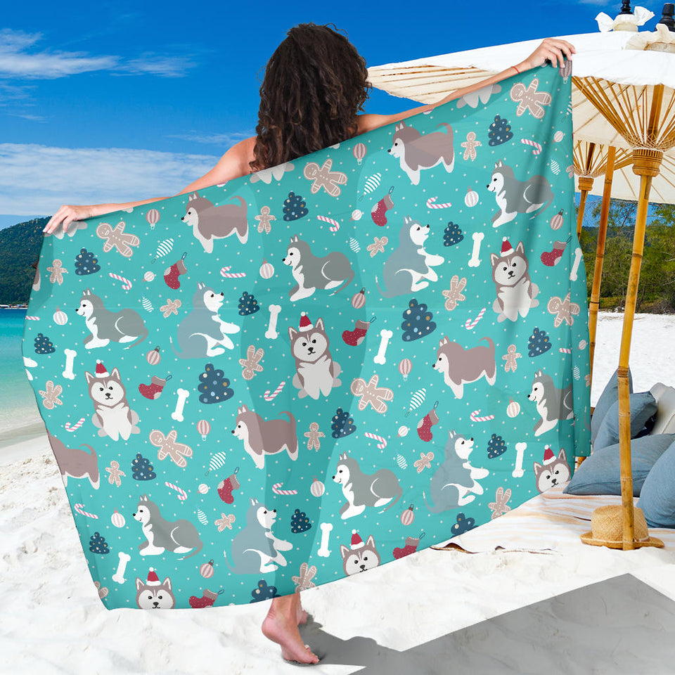Christmas Cute Siberian Husky Puppie Pattern Sarong