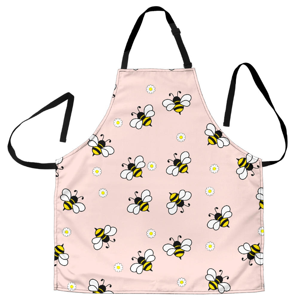 Cute Bee Flower Pattern Pink Background Adjustable Apron