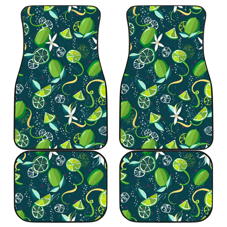 Lime Ice Flower Pattern Front And Back Car Mats