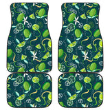 Lime Ice Flower Pattern Front And Back Car Mats