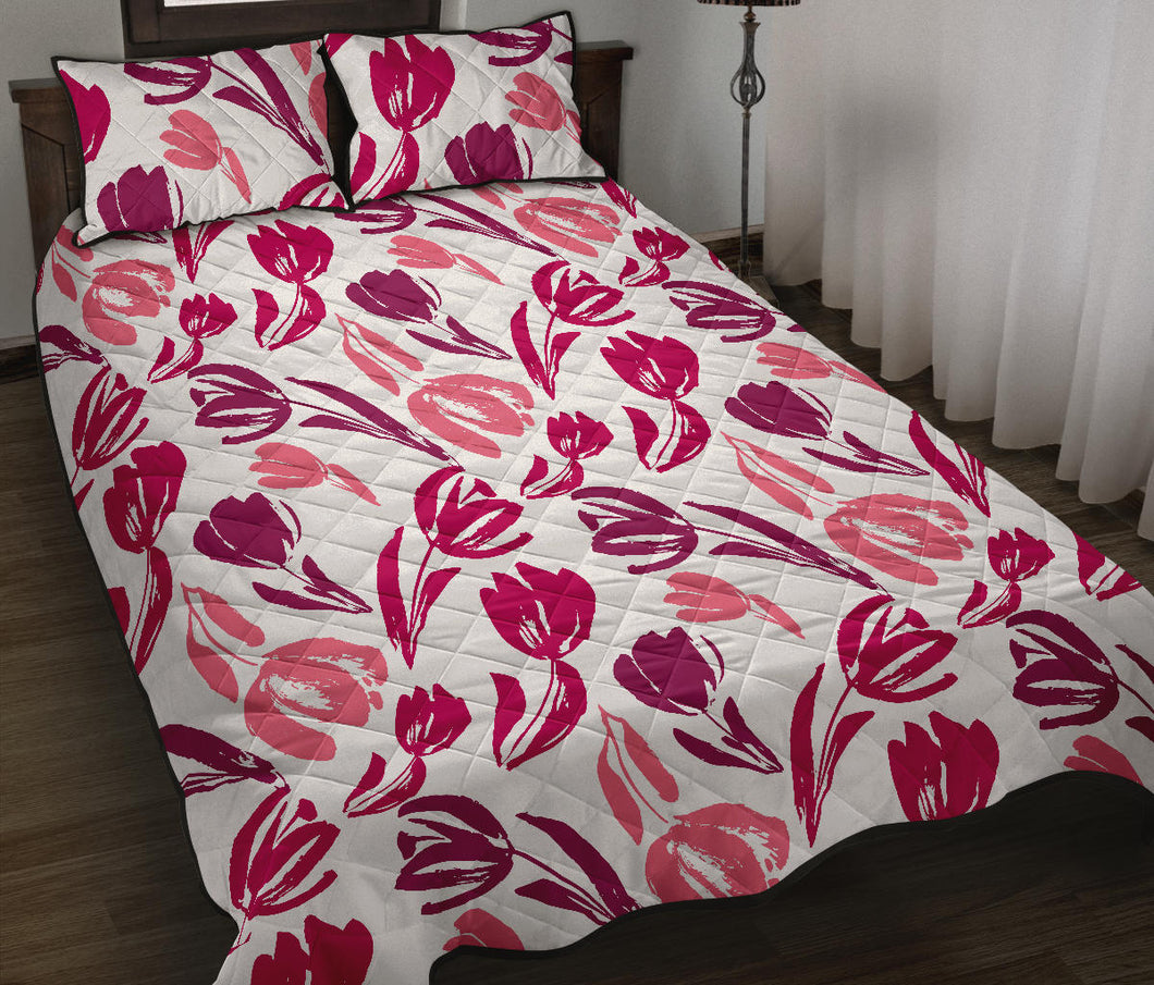 pink sketch tulip pattern Quilt Bed Set