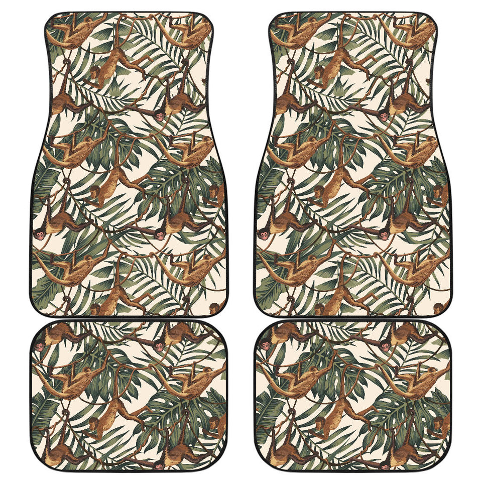 Monkey Tropical Leaves Background Front And Back Car Mats