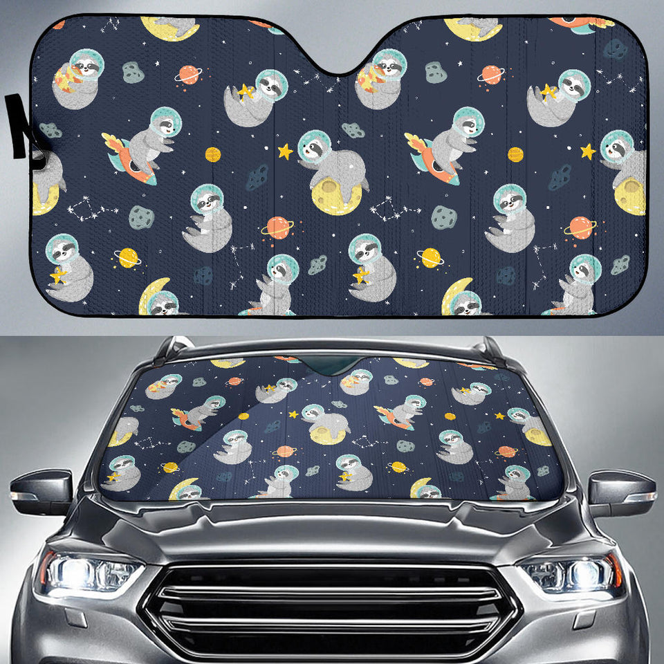Cute Sloth Astronaut Star Planet Rocket Pattern Car Sun Shade