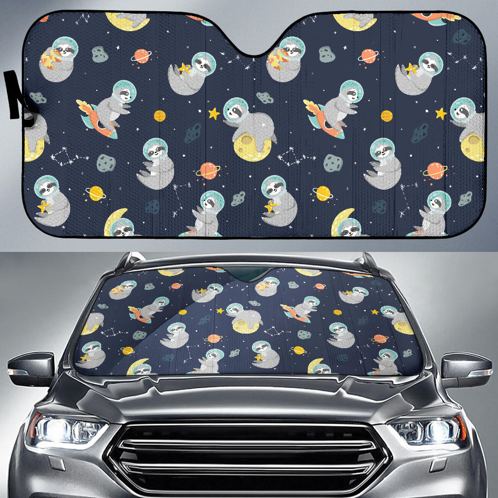 Cute Sloth Astronaut Star Planet Rocket Pattern Car Sun Shade