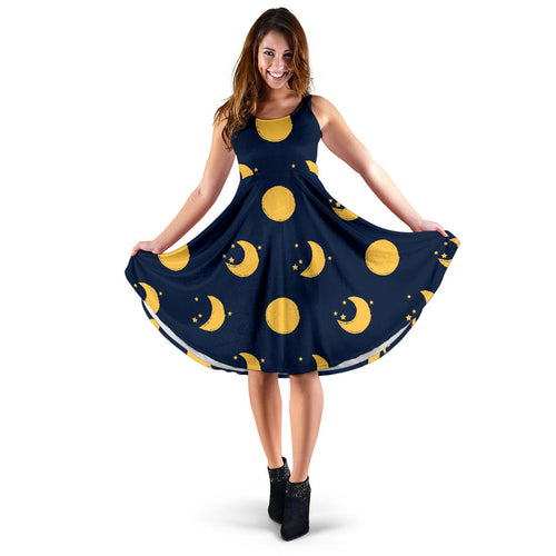 Moon Star Pattern Sleeveless Midi Dress