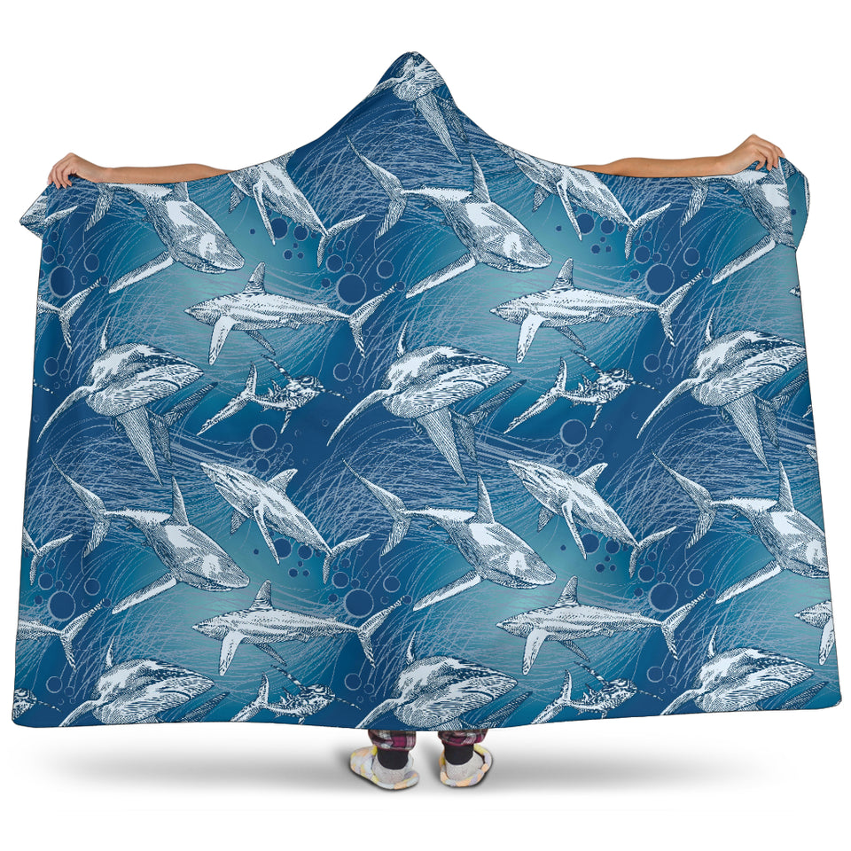 Shark Hand Drawn Hooded Blanket