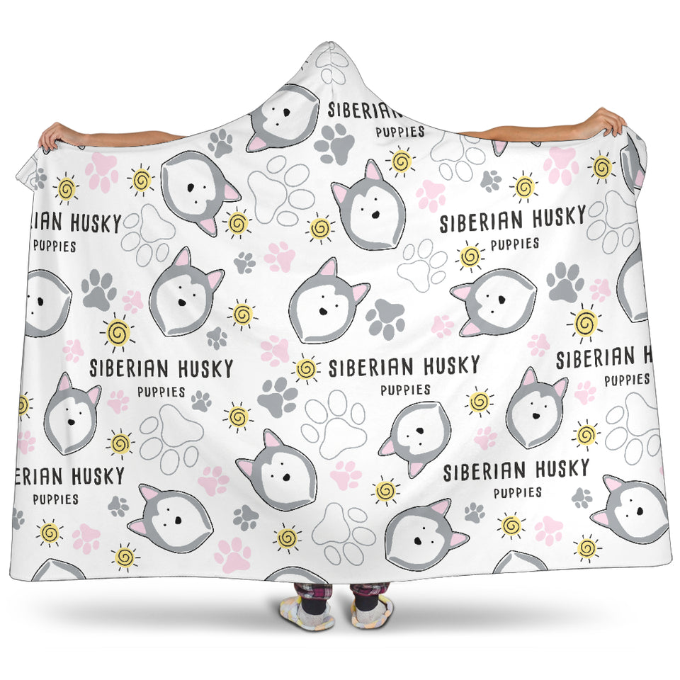 Siberian Husky Design Pattern Hooded Blanket