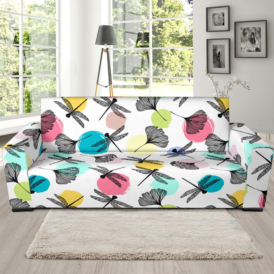 Dragonflies Ginkgo Leaves Pattern Sofa Slipcover
