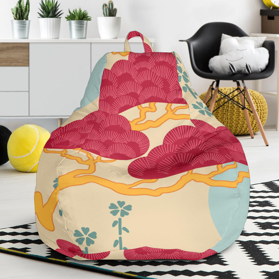 Red Bonsai Gray Sun Japanese Pattern Bean Bag Cover