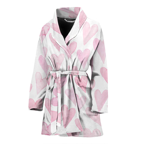 Watercolor Pink Heart Pattern Women'S Bathrobe