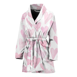 Watercolor Pink Heart Pattern Women'S Bathrobe